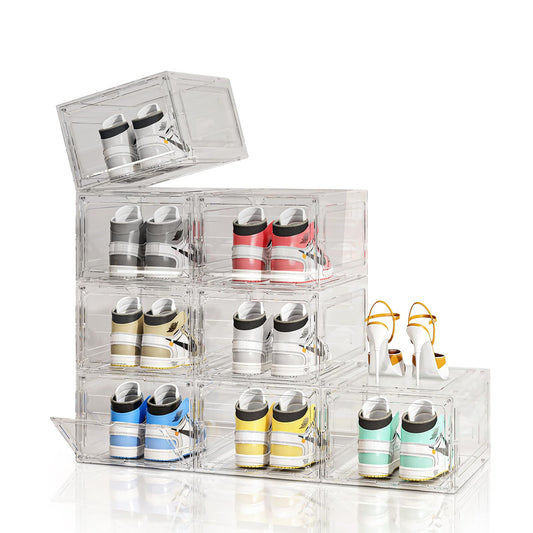 Clear Shoe Storage Boxes Stackable, 8 Pack Shoe Organizer for Closet/Entryway, Drop front Shoe Box with Magnetic Door, Shoe Display Case, Sneaker Storage Organizer, Fit up to US size 12